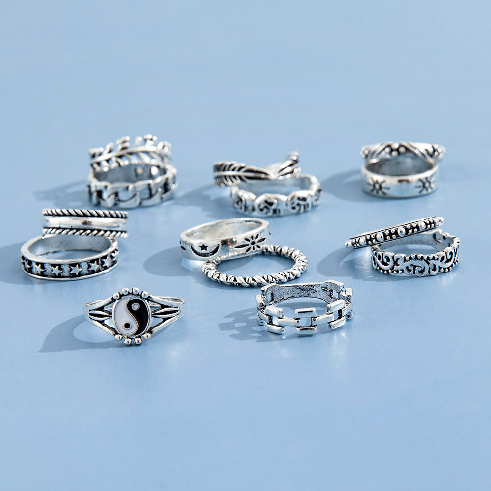 Personalized Retro Trendy Relief Elephant Geometric Rings