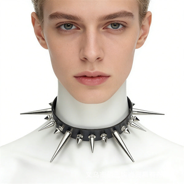 Leather Female Black Spike Punk Gothic Collar