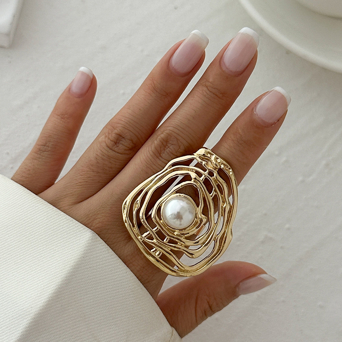 Women's Bohemian Large Lotus Leaf Open Fan Knuckle Exaggerated Rings