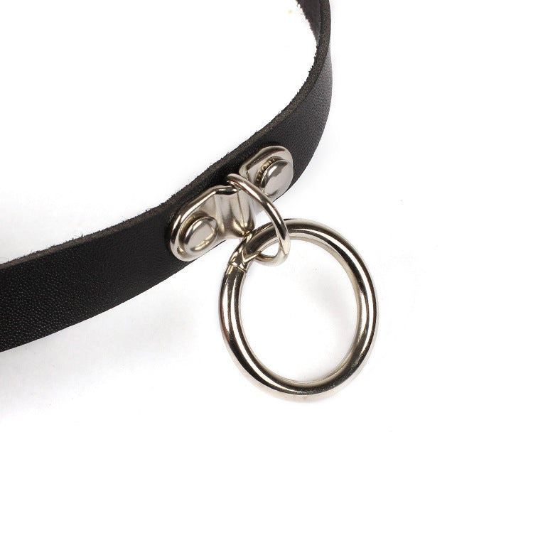 Women's Wind Black Punk Leather Simple Round Alloy Retro Neck Collar