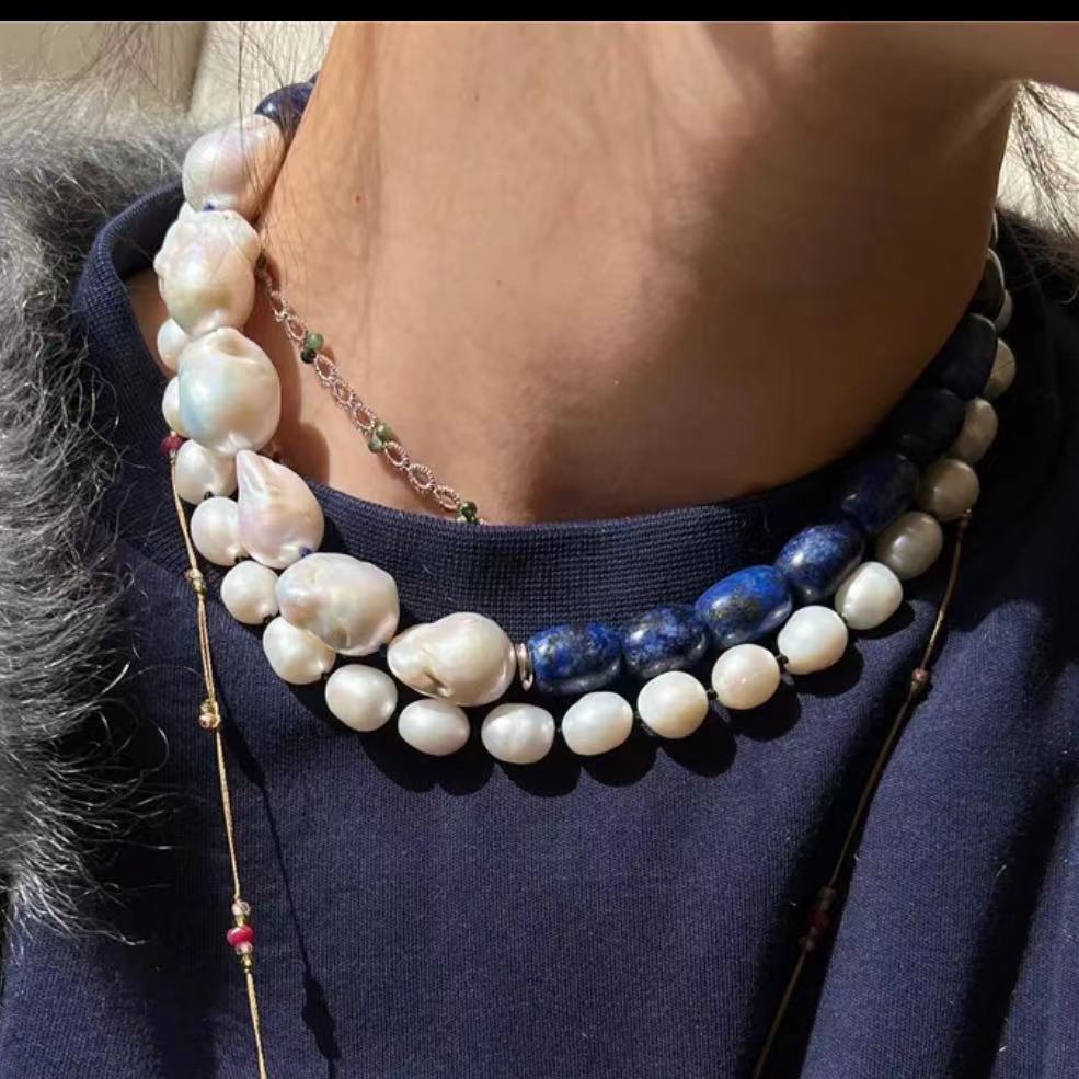 Women's Natural Pearl String Button Niche Design Retro Sier High-grade Necklaces