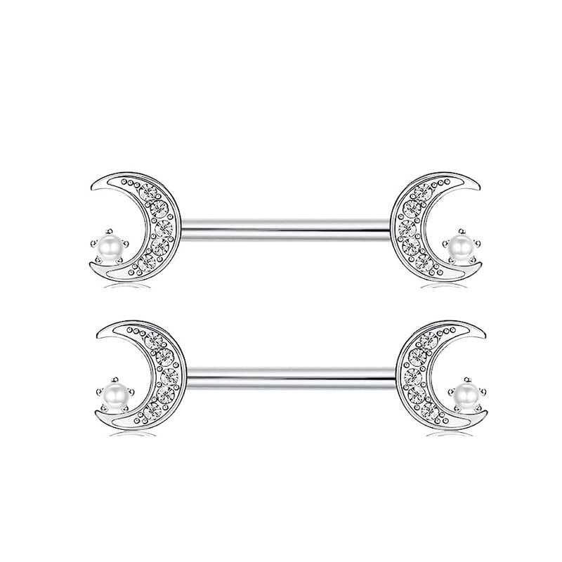 Steel Pink Series Zircon Nipple Love Moon Adhesive Earrings