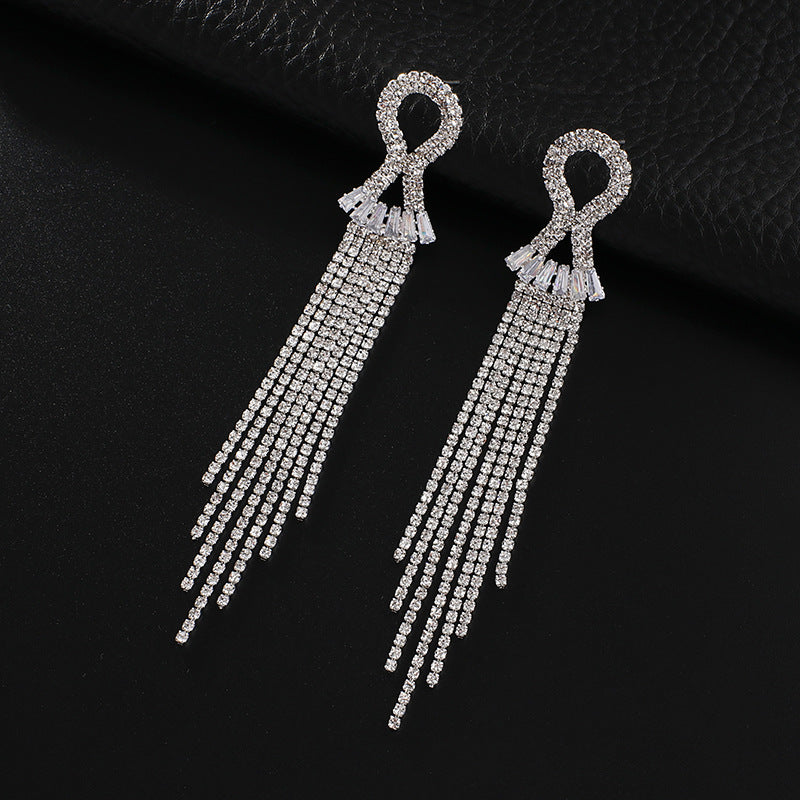 Full Diamond Simple Elegant Stage Performance Stud Earrings