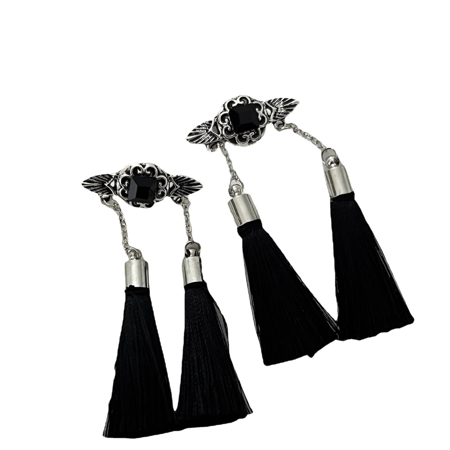Women's Chinese Style Black Tassel Design High-grade Vintage Han Clothing Cheongsam Earrings