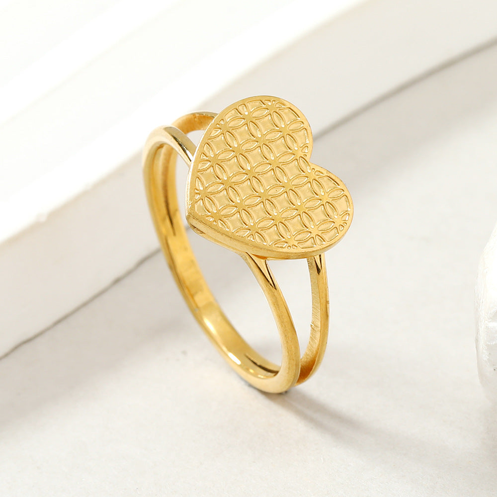 Unique Titanium Steel Embossed Welding Love Petals Rings