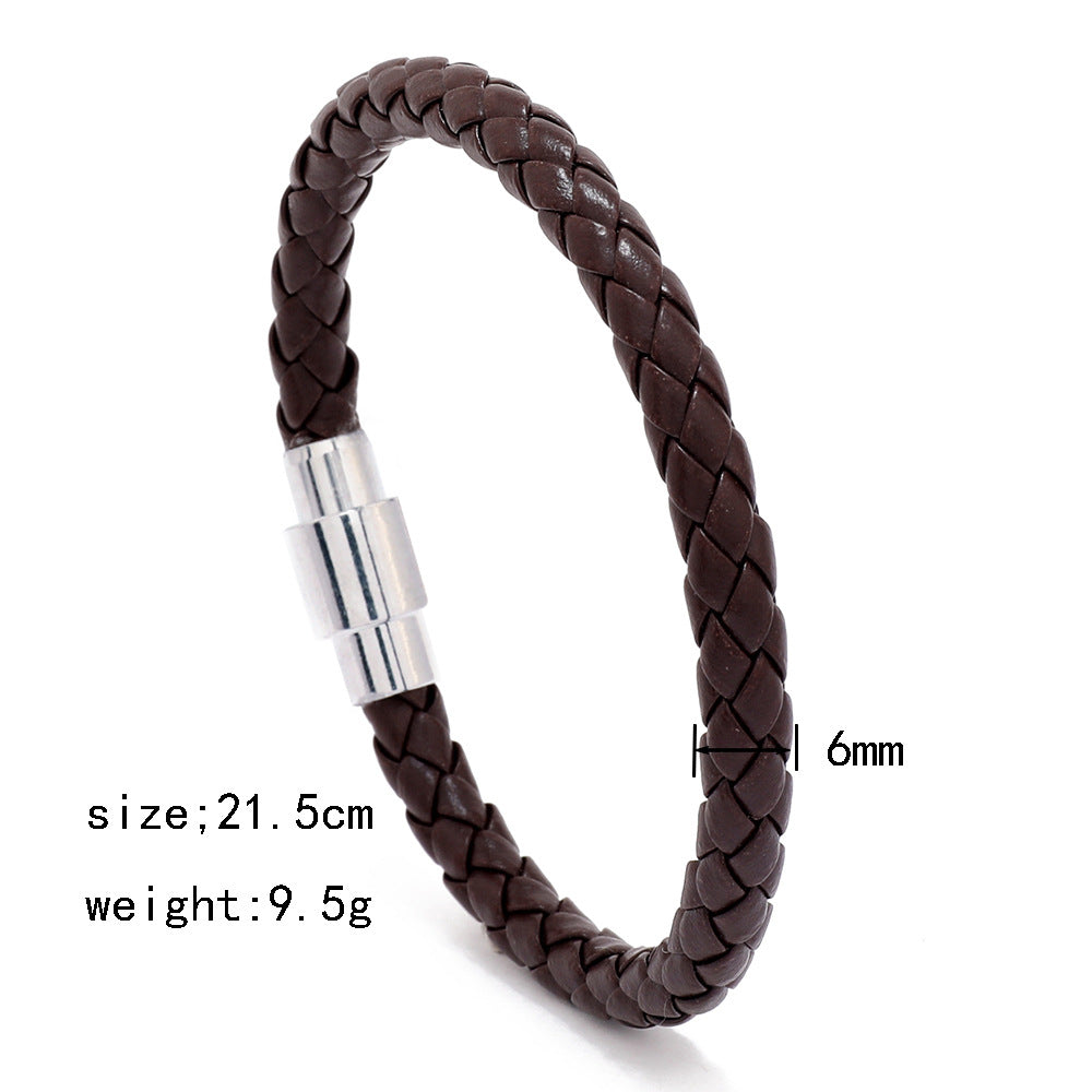 Men's Pattern Woven Leather Magnetic Buckle Simple Bracelets