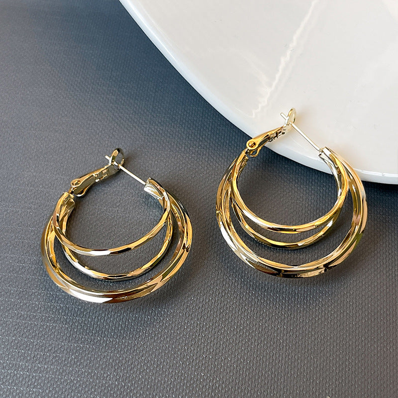 Gold Ear Female Plain Hoop High-grade Light Luxury Earrings