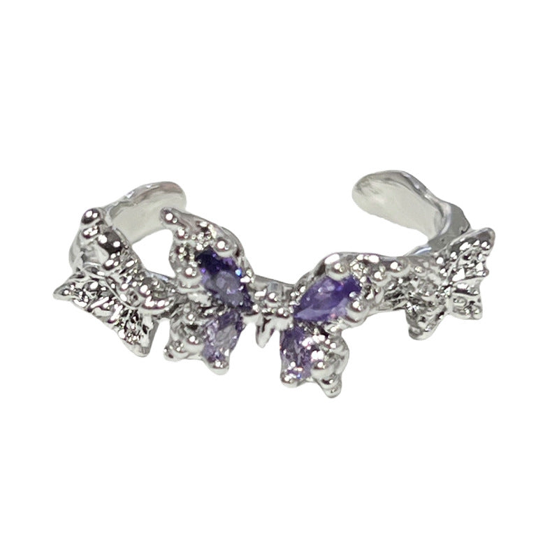 Sweet Cool Purple Zircon Exquisite Butterfly Gang Drill Rings