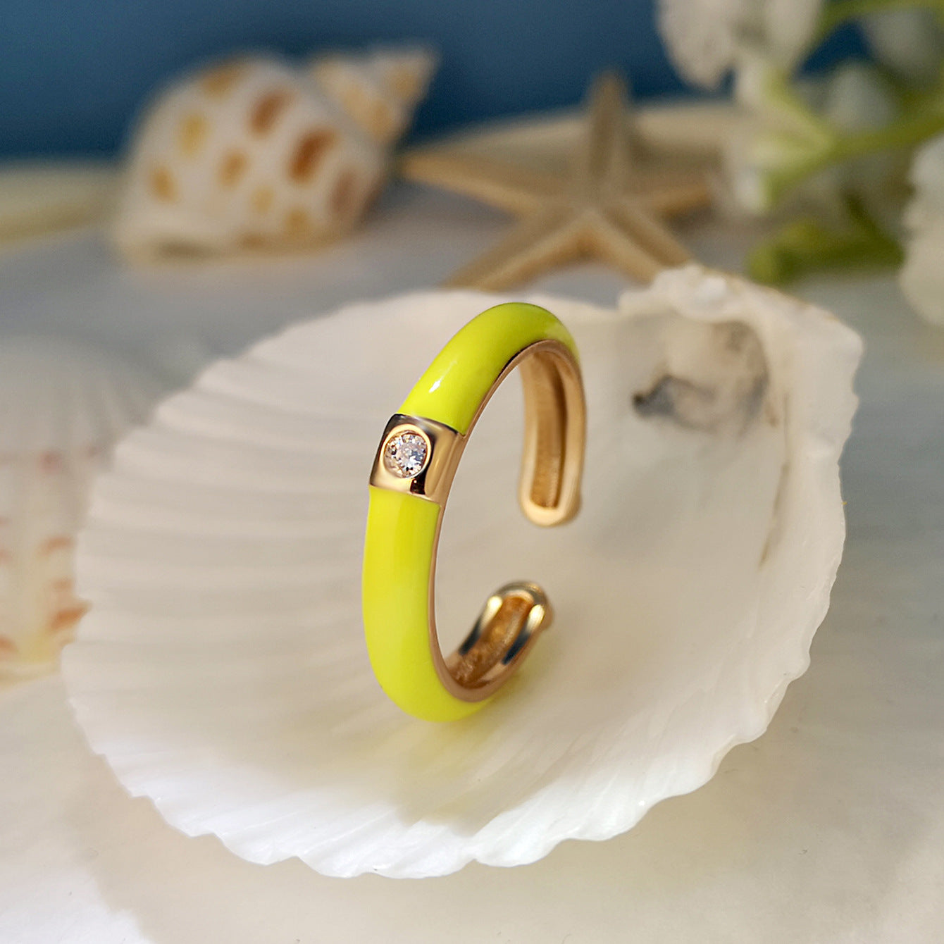 Gold-plated Zircon Simple Design Colorful Oil Rings