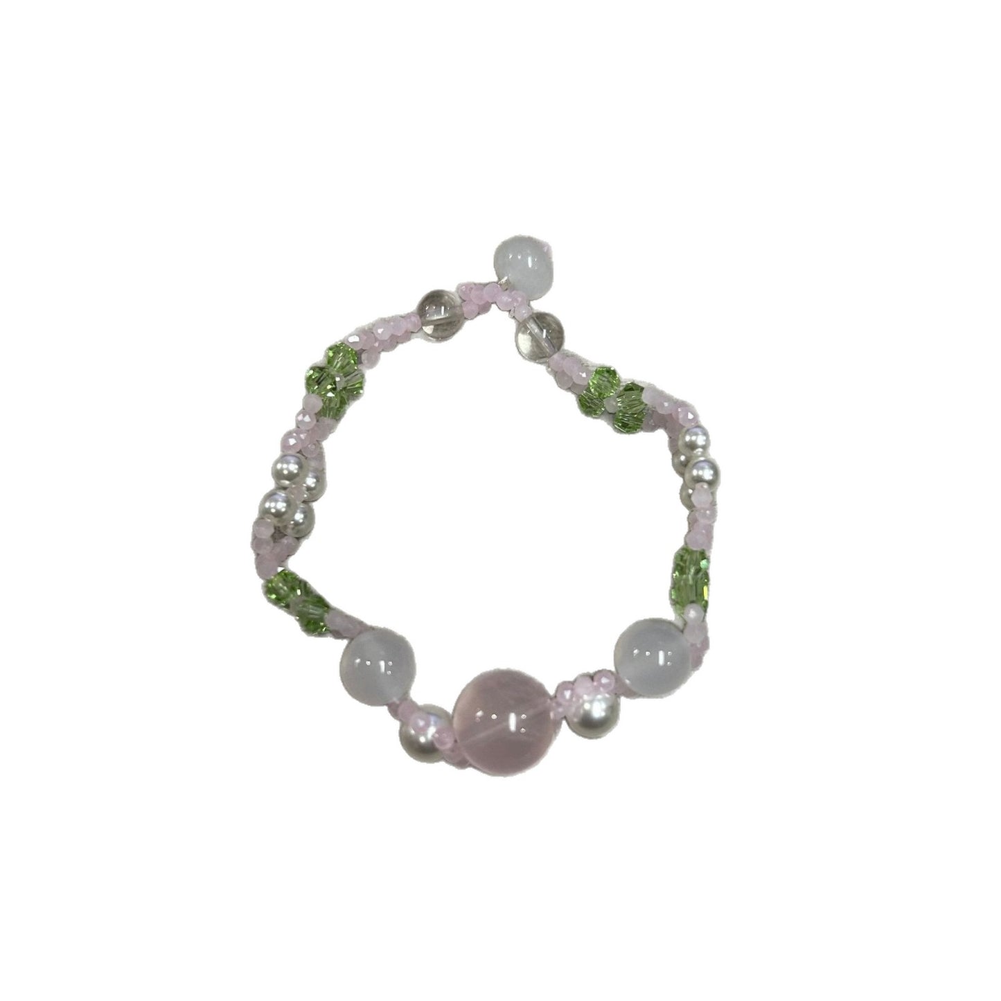 Pink Crystal Woven Small Flower Handmade Beaded Fresh Cute Niche Bracelet