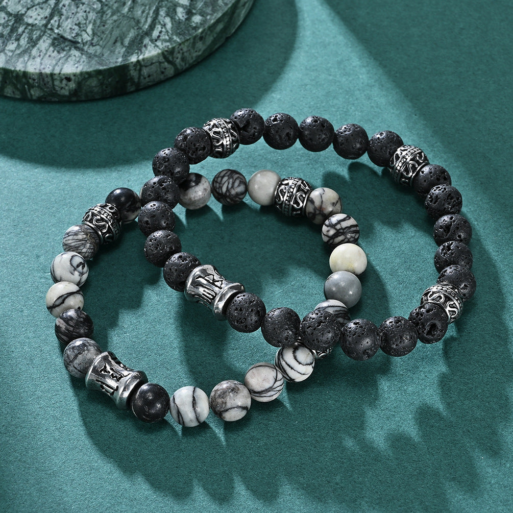 Men's Six Words Mantra Volcanic Rock Lucky Titanium Bracelets