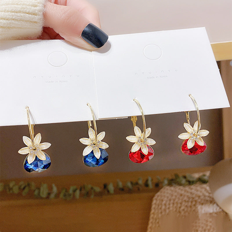 Women's Red Series Christmas Bowknot Crystal Flowers Earrings