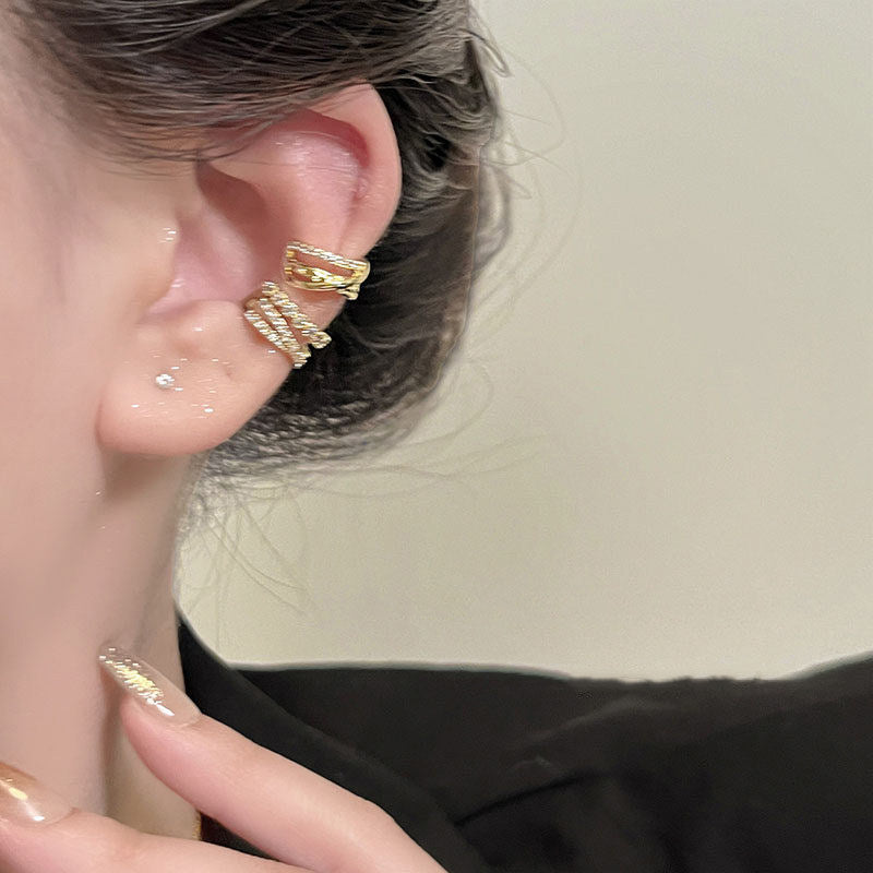 Cold Style Round Zircon Ear Clip Light Luxury Earrings