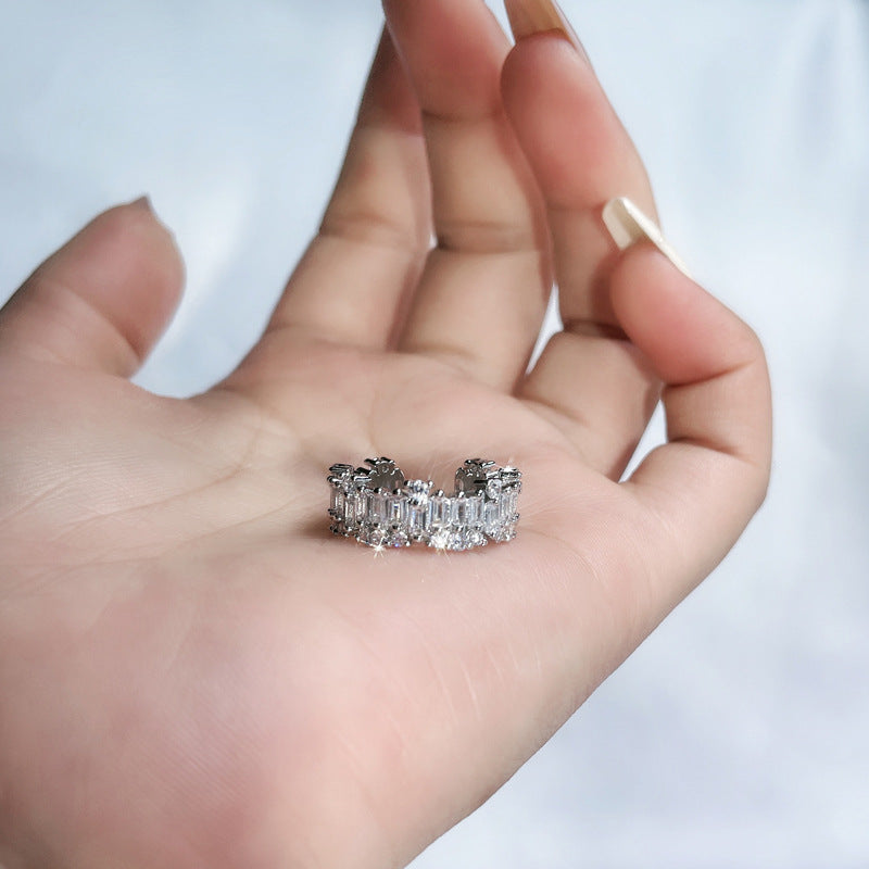 Full Diamond Open-end Zircon Female High Sense Niche Personality Rings
