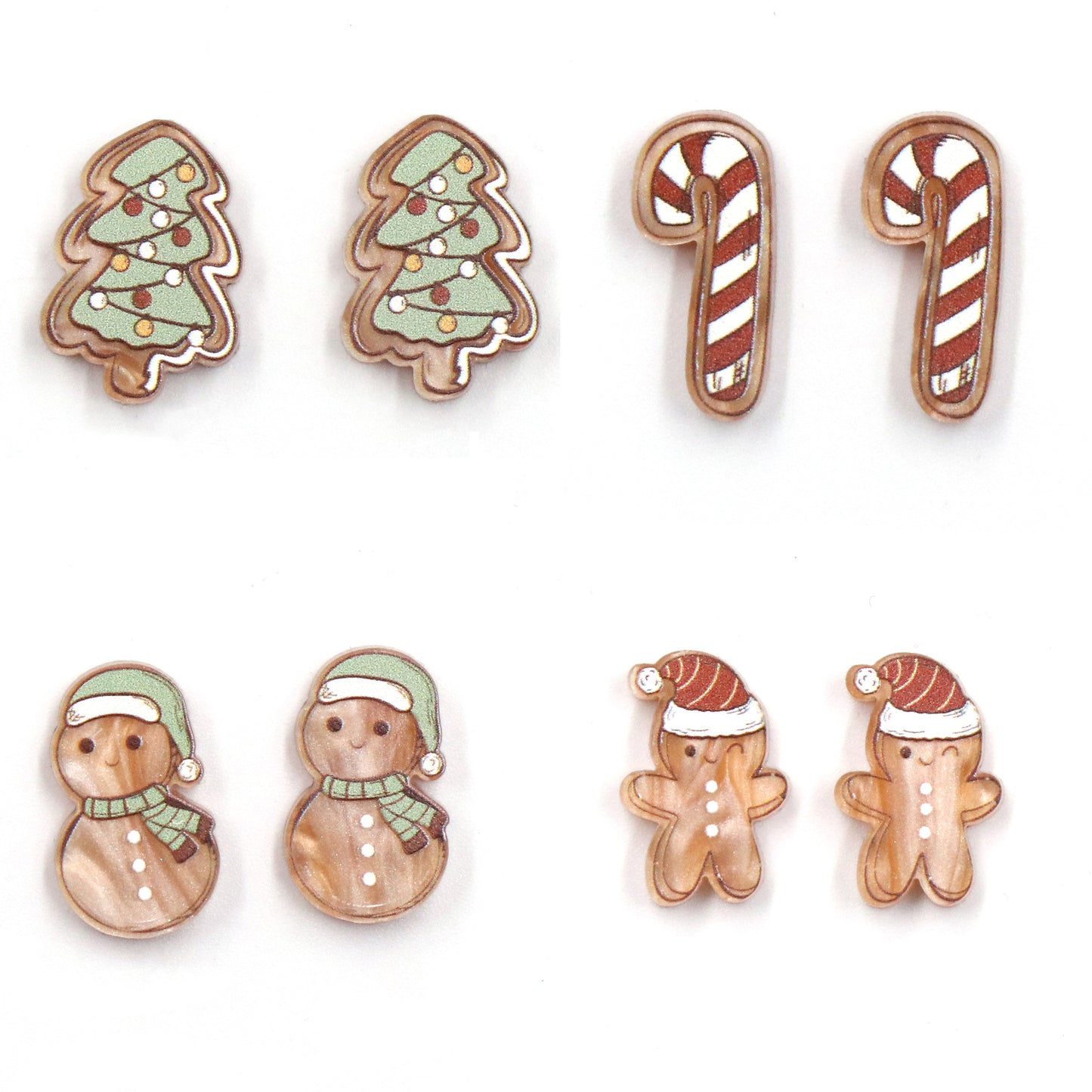 Tree Gingerbread Man Candy Cute Fashion Earrings
