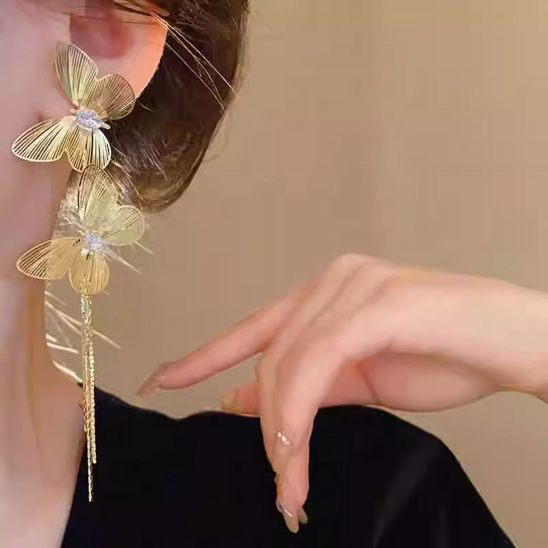 Women's Butterfly Tassel High-grade Light Luxury Long Earrings