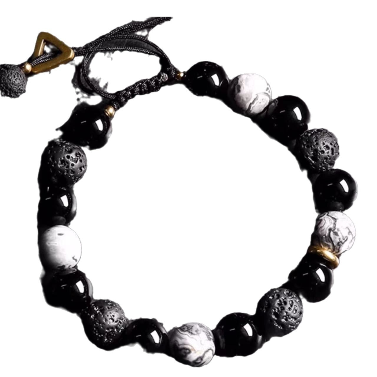 Retro Volcanic Rock High-grade Personality Trendy Design Obsidian Bracelets
