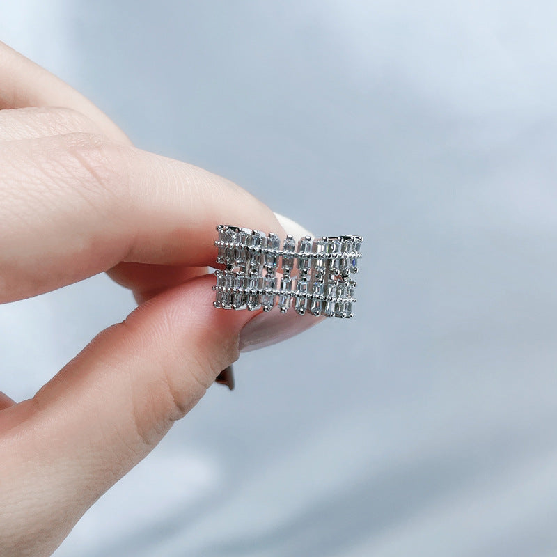 Full Diamond Open-end Zircon Female High Sense Niche Personality Rings