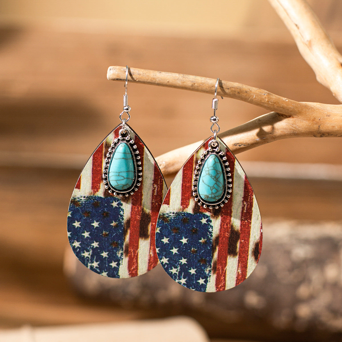 Sense Niche Sunflower Water Drops Wooden Earrings
