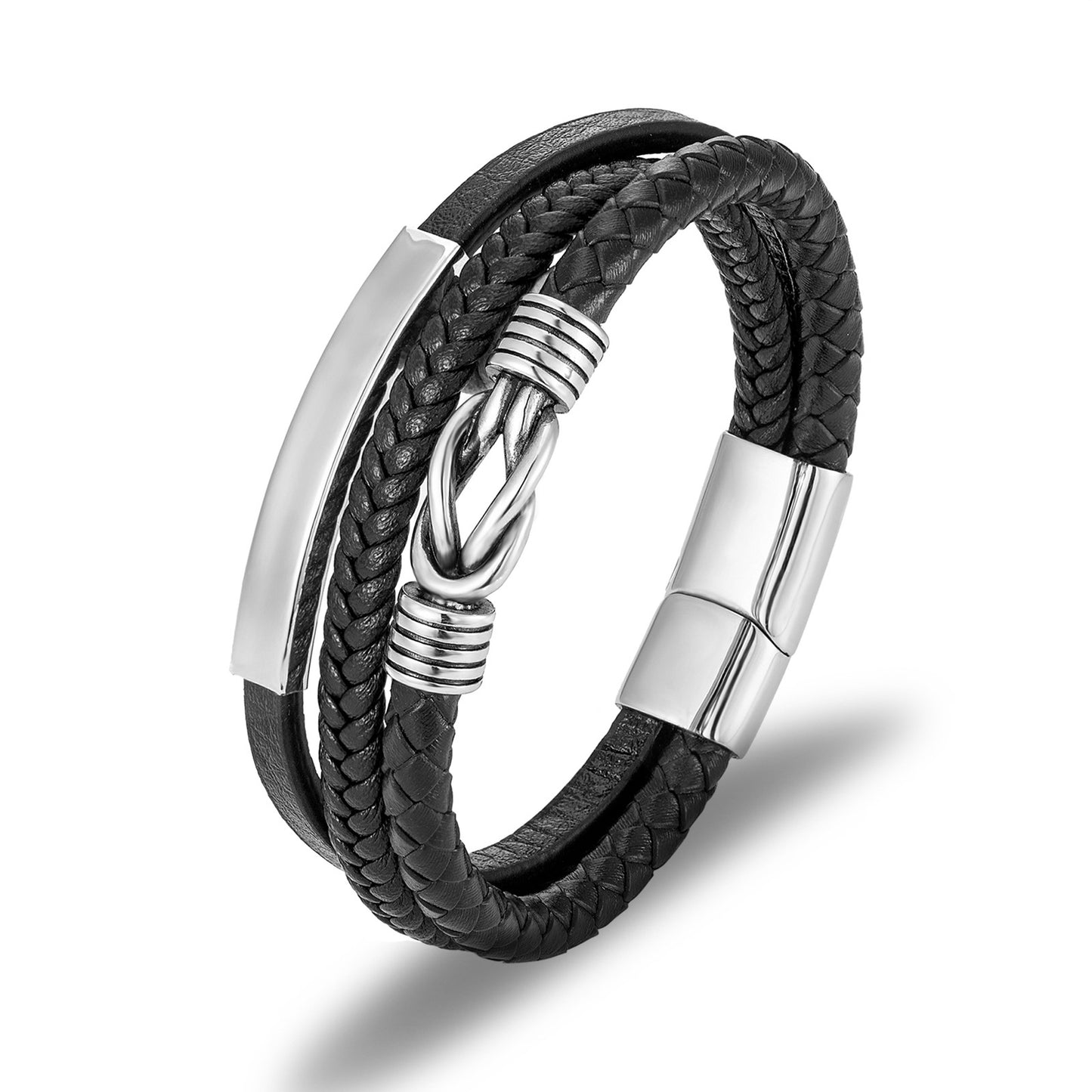 Fashion Stainless Steel Leather Korean Woven Bracelet