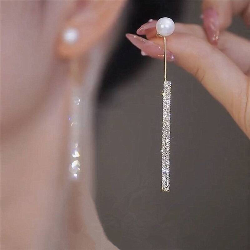 Women's Sier Pin High-grade Full Rhinestone Tassel Light Stud Earrings
