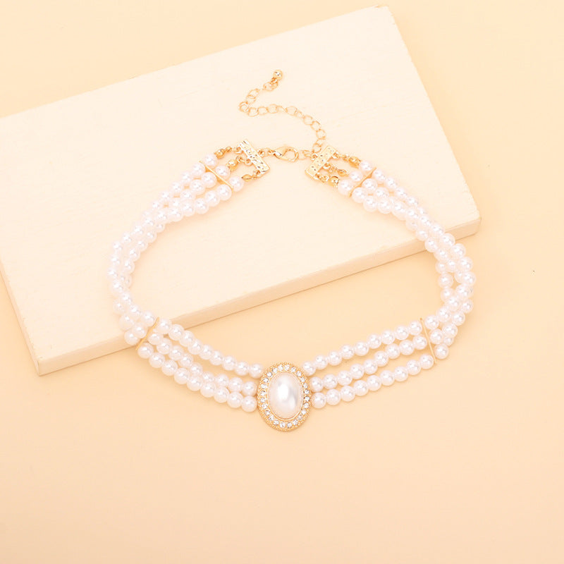 Retro Style Geometric Ellipse Pearl Cold Necklaces