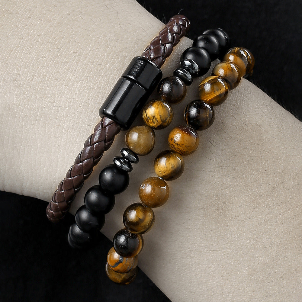 Men's Ornament Haematite Volcanic Rock Wooden Bead Bracelets