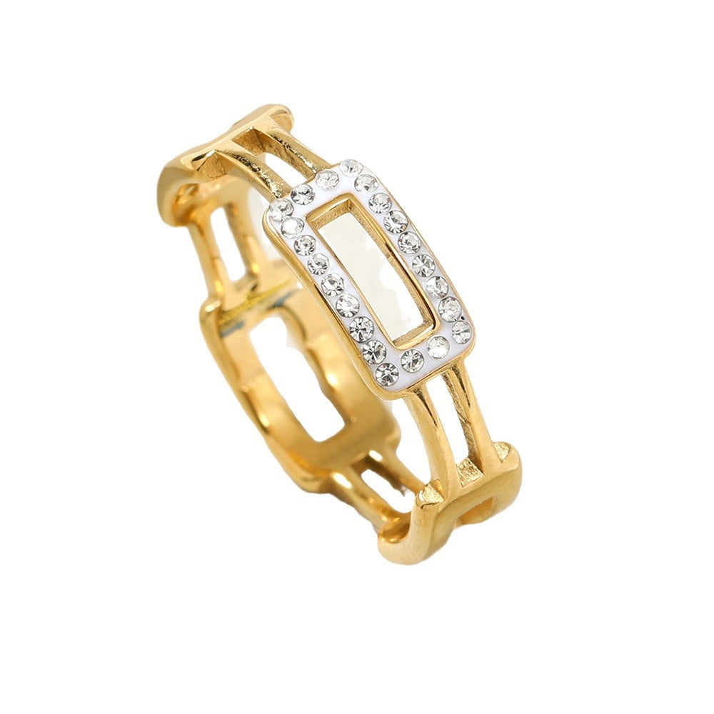 Women's Fashion Square Geometric Clay Chain Titanium Rings