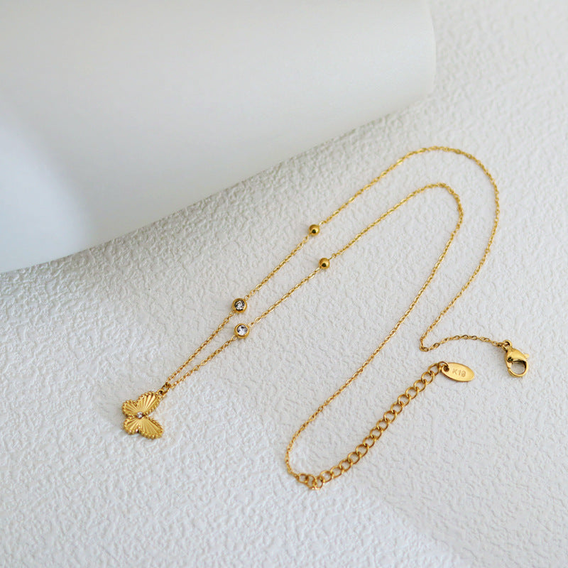 Female Small Golden Beads Diamond Inlaid Clavicle Chain Necklaces