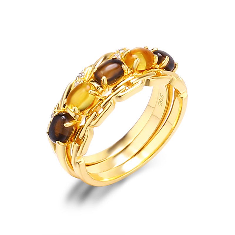 Jewelry Natural Citrine Three-piece Style Sier Rings