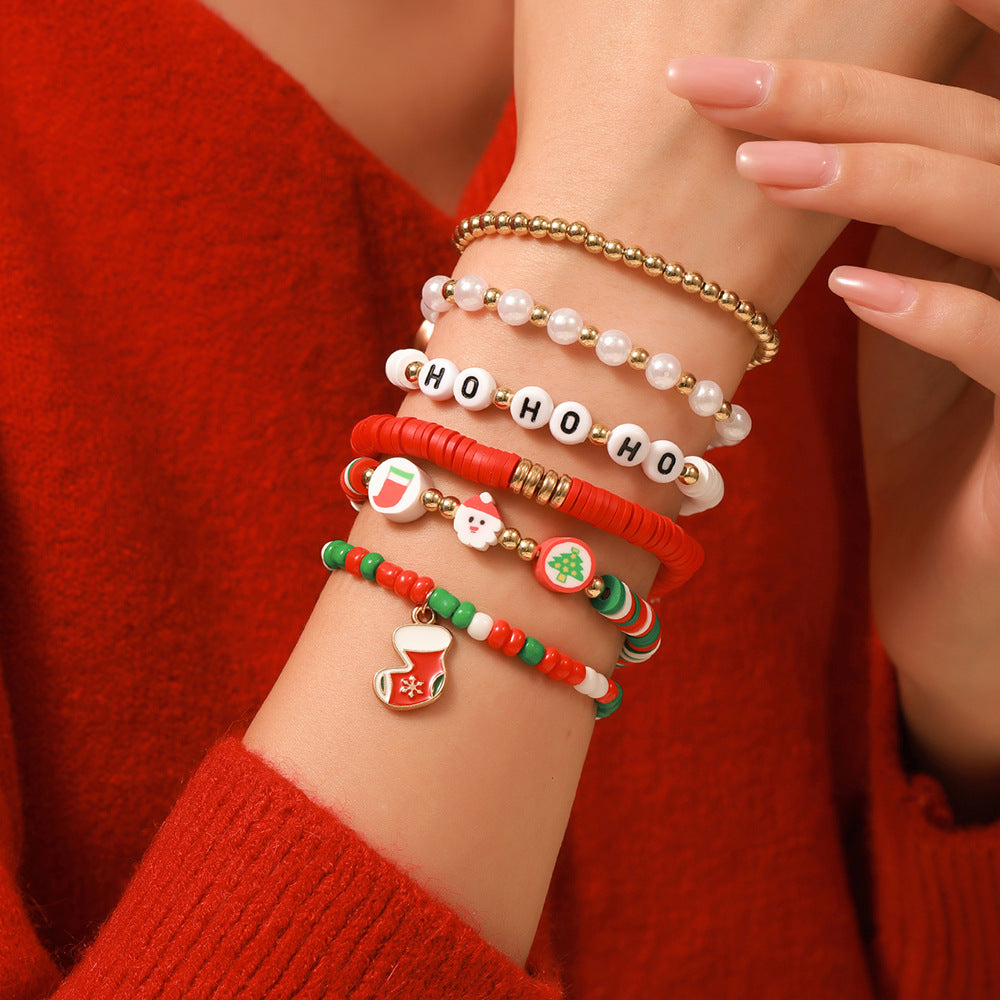 Red Green Christmas Letter Polymer Clay Bracelets