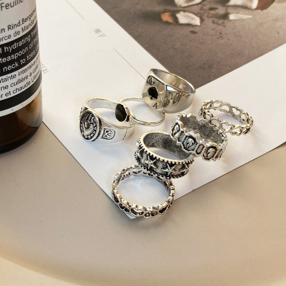 Spade Card Suit Set Creative Personality Rings