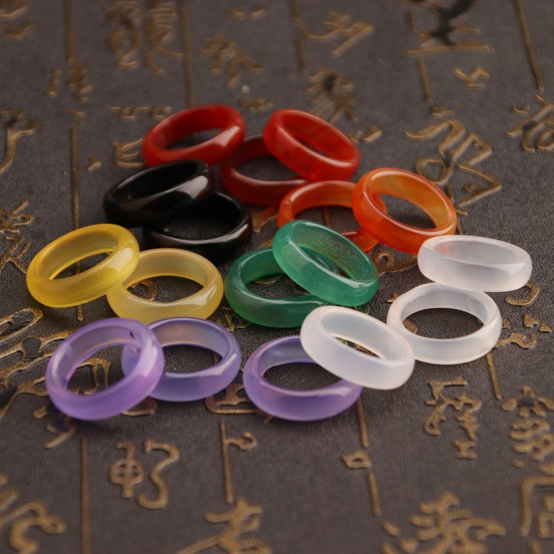 Agate Green White Pink Couple Tail Rings