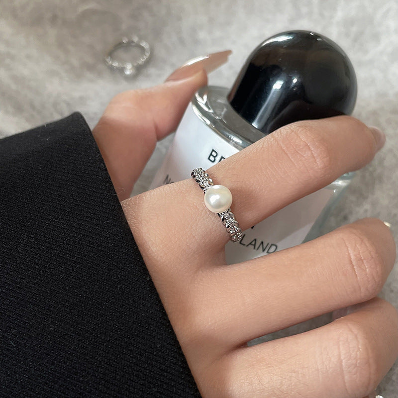 Korean Gentle Shell Pearls Olive Leaf Full Diamond Rings