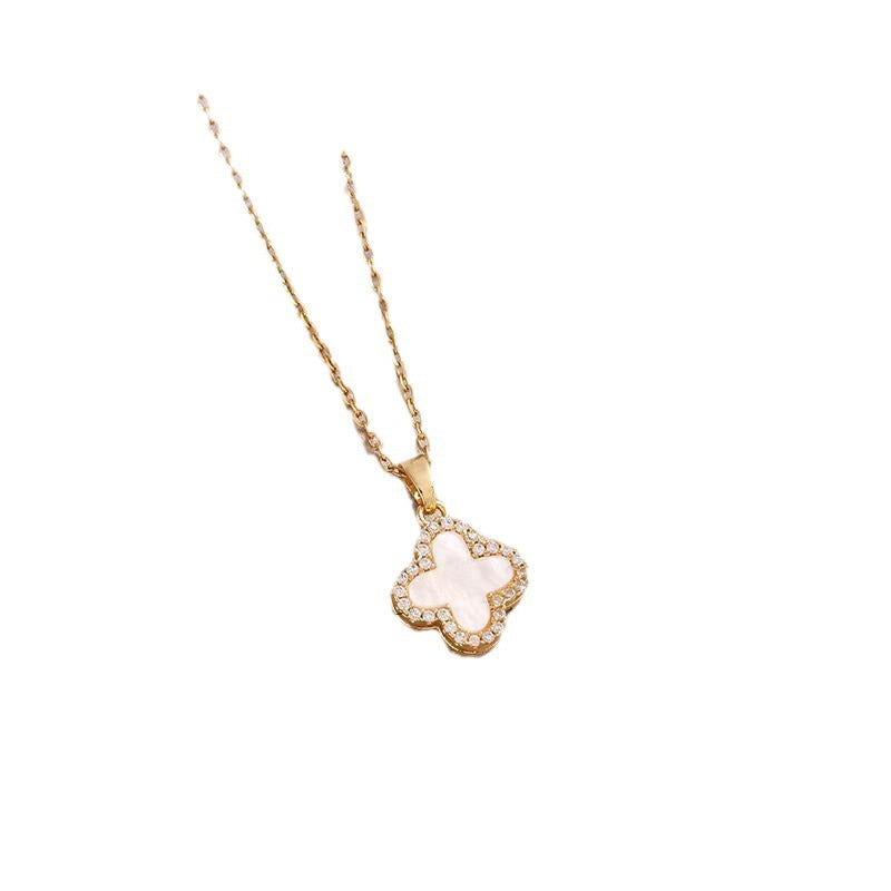 Titanium Steel Diamond Four-leaf Flower Female Necklaces