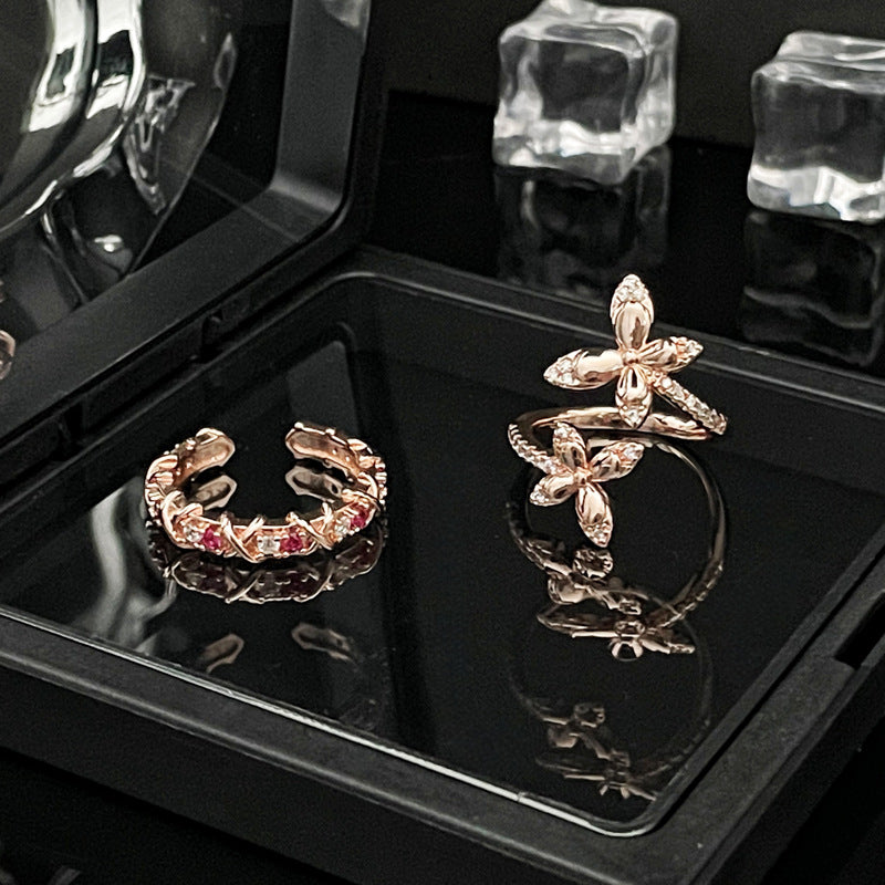 Fashion Double Butterfly Rose Golden Open-end Rings