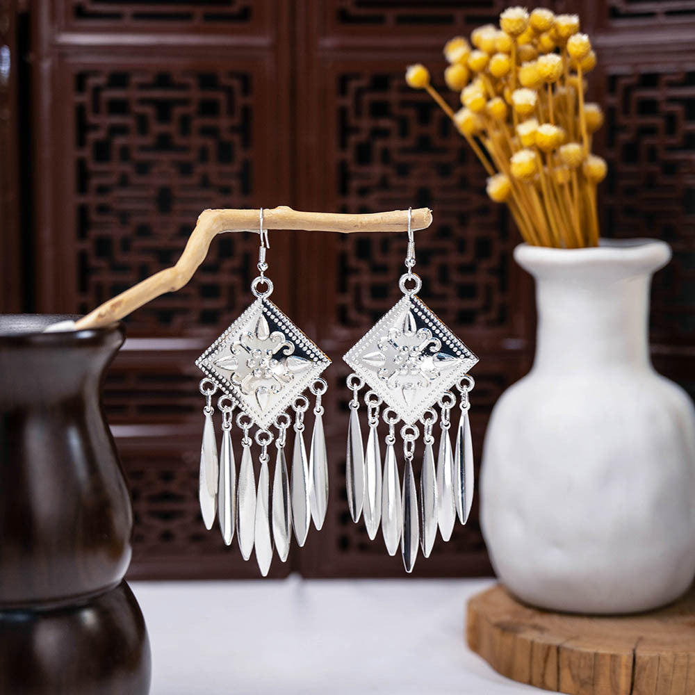 Miao Sier Ethnic Style Peacock Bell Tassel Hollow Leaves Cute Rings
