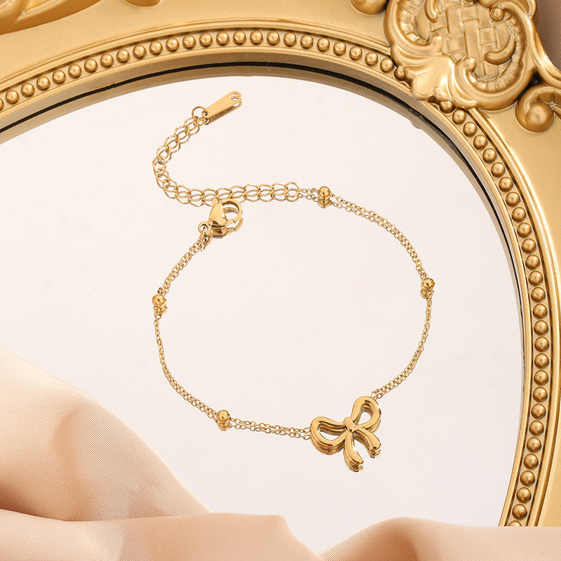 Princess Bowknot Round Beads Titanium Steel Necklaces