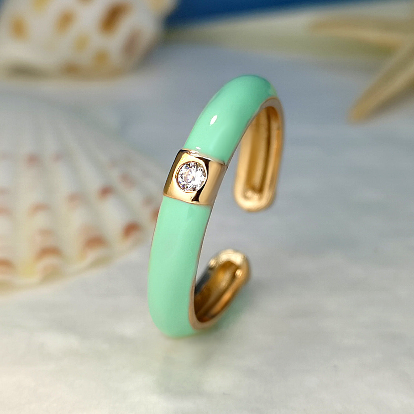 Gold-plated Zircon Simple Design Colorful Oil Rings