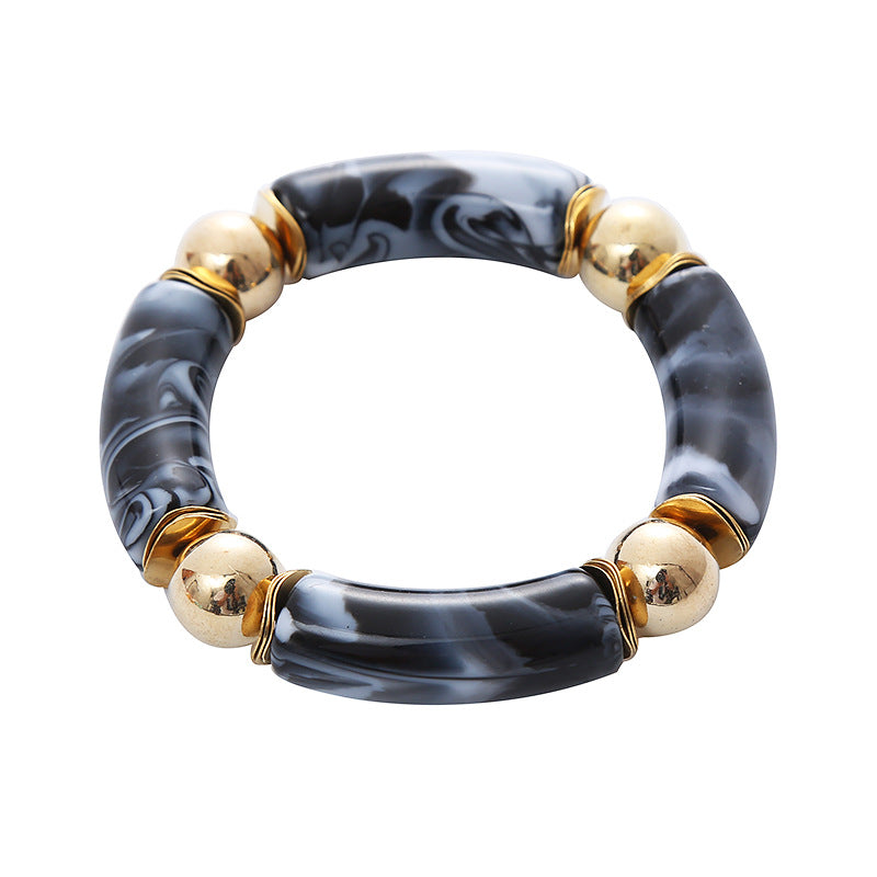 Thick Curved Tube Gold Beaded Stretch Bracelets