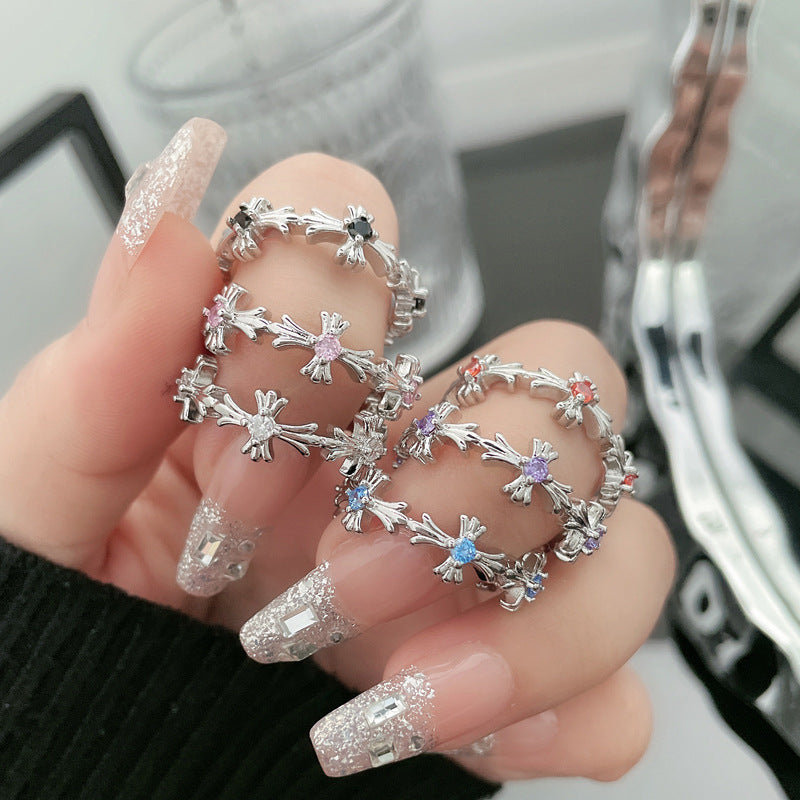 Vintage Cross Open Female Color Zircon Rings