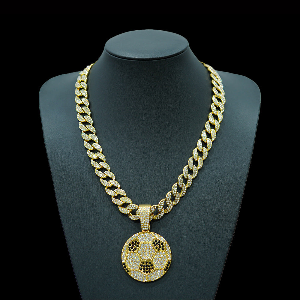Men's World Cup Full Diamond Football Alloy Necklaces