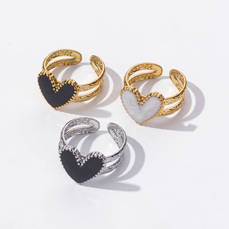 Women's Stainless Steel Fashion Love Oil Dripping Open Cold Rings