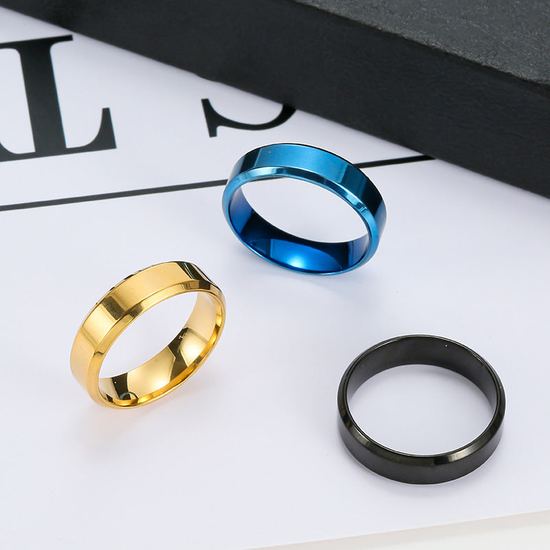 Steel Oblique Trimming Glossy Solid Color Plain Circle Rings