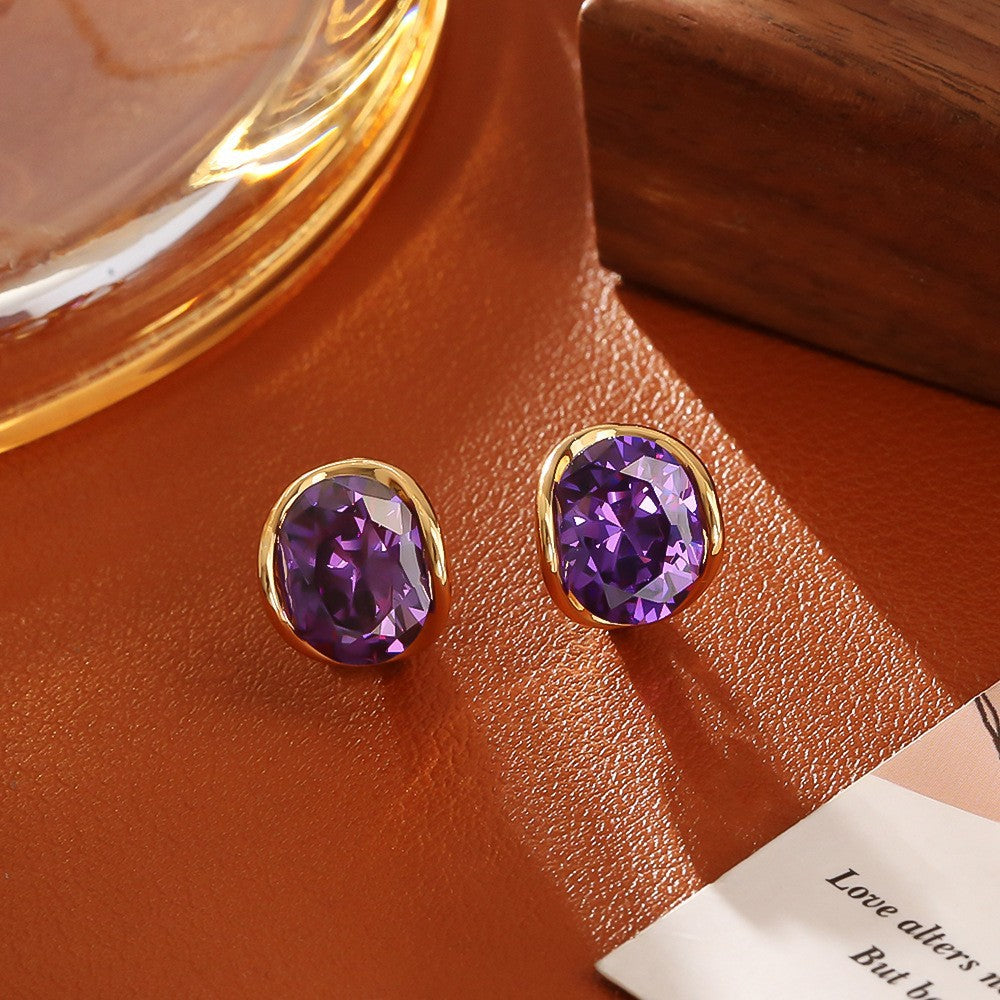 Purple Open-end Zircon Simple Fashion High Sense Elegant Graceful Open Ring