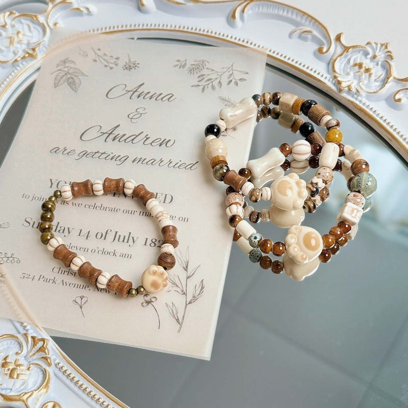 Ceramic Gift Chinese Style Cat's Paw Bracelets