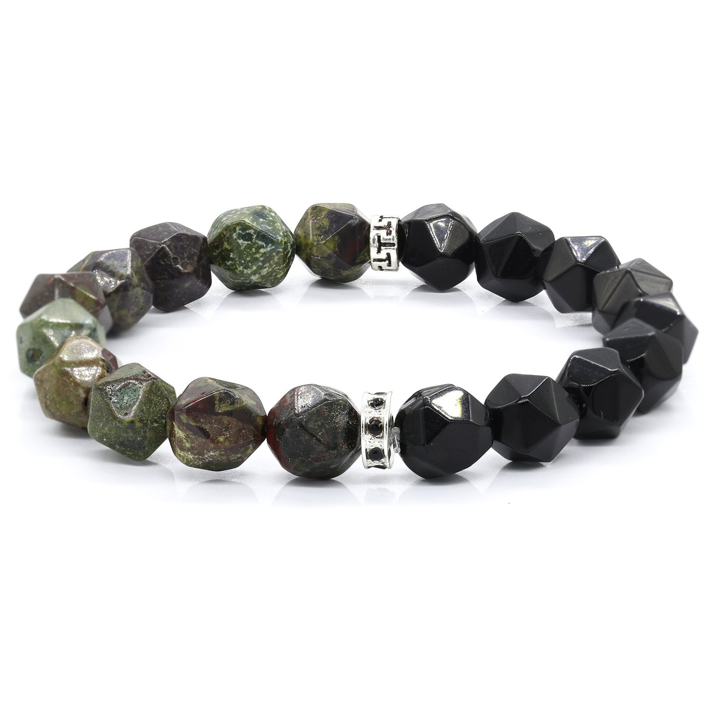 Men's Steel Spacer Beads Black Hoop Obsidian Cut Bracelets