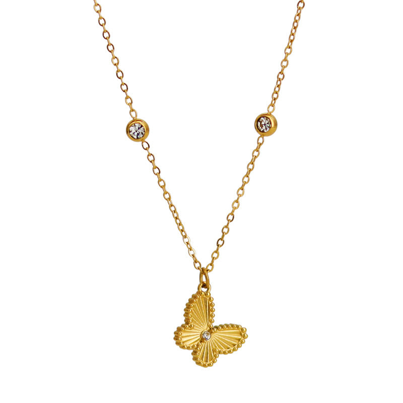 Female Small Golden Beads Diamond Inlaid Clavicle Chain Necklaces