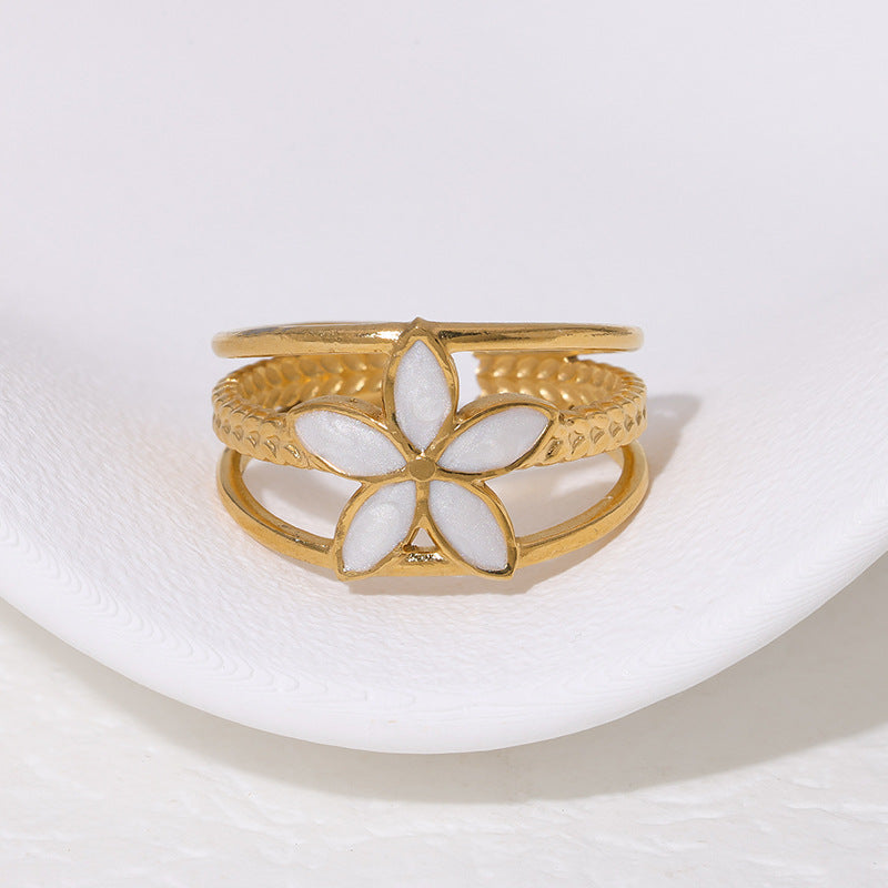 Retro Titanium Steel Open Female Niche Design Flower Rings
