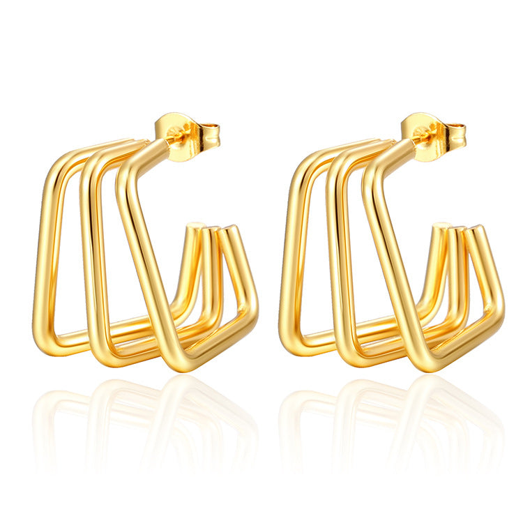 Geometric Three-wire Gold Titanium Steel Simple Rings